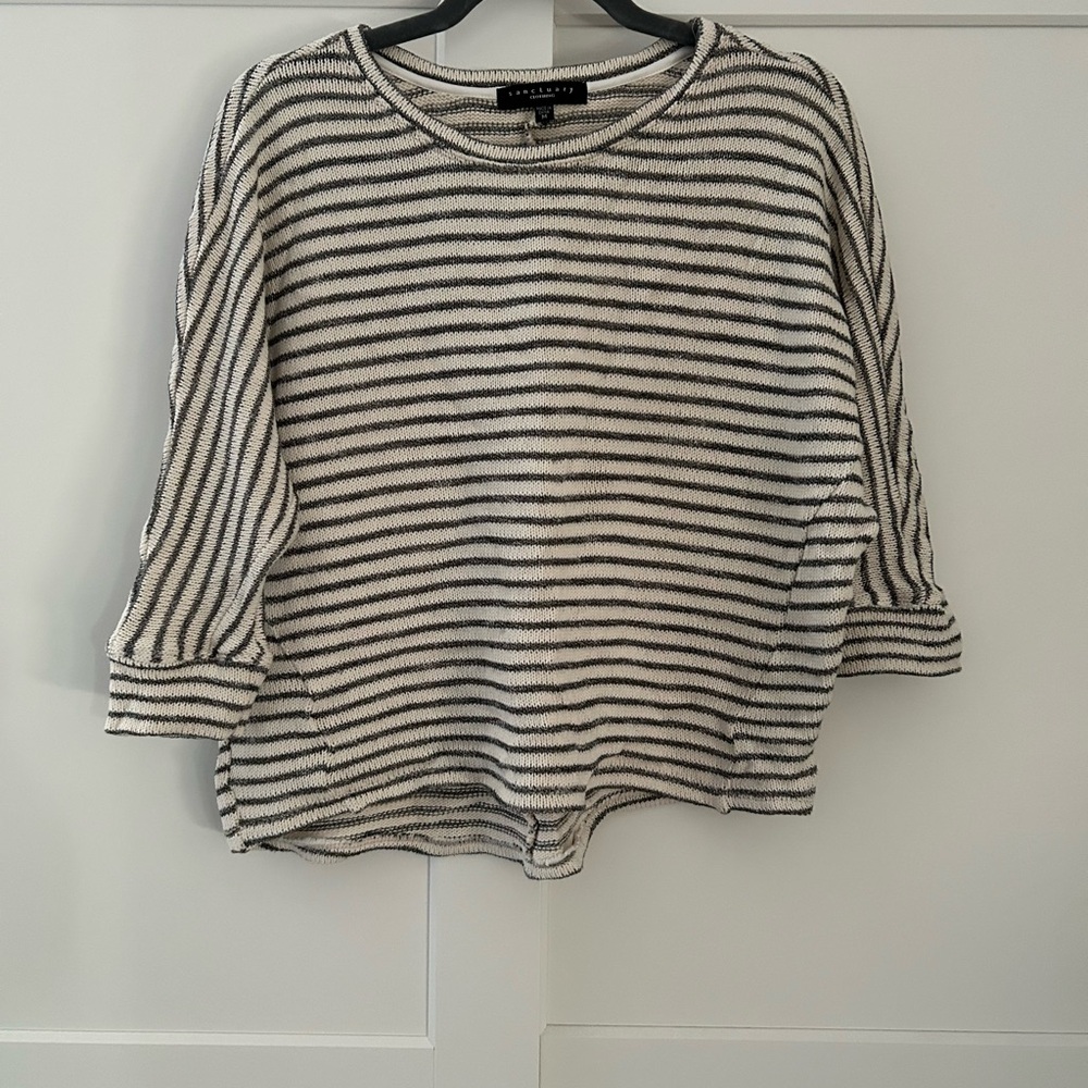 Sanctuary Grey and White Striped Cropped Sweater, Size M